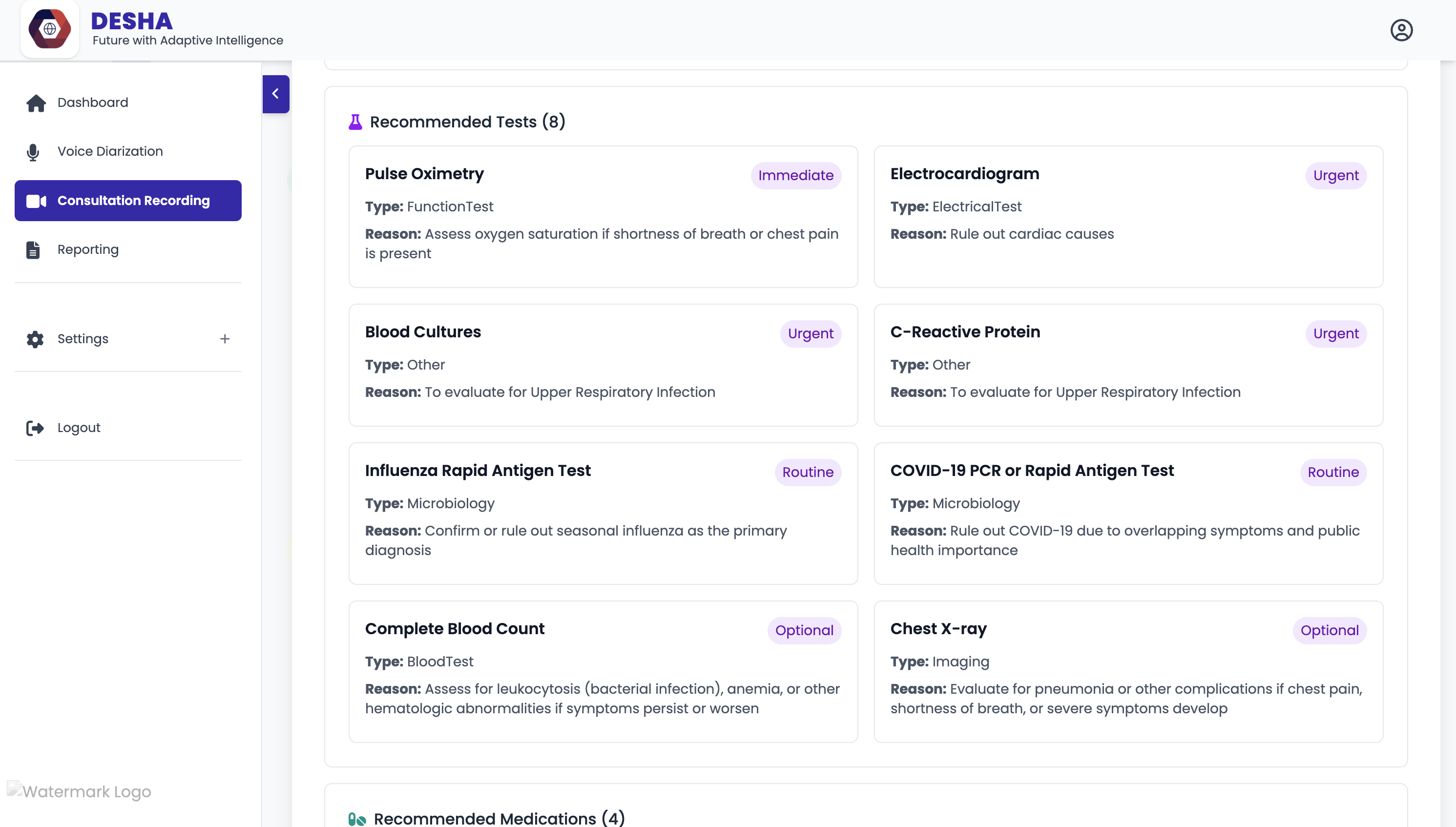 Medication Recommendations screenshot