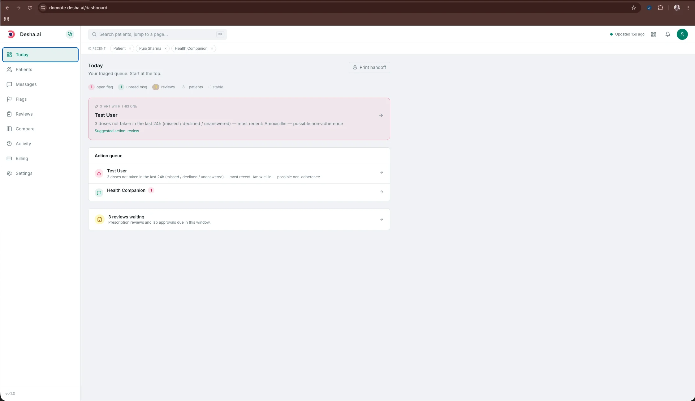DocNote, AI clinical documentation dashboard